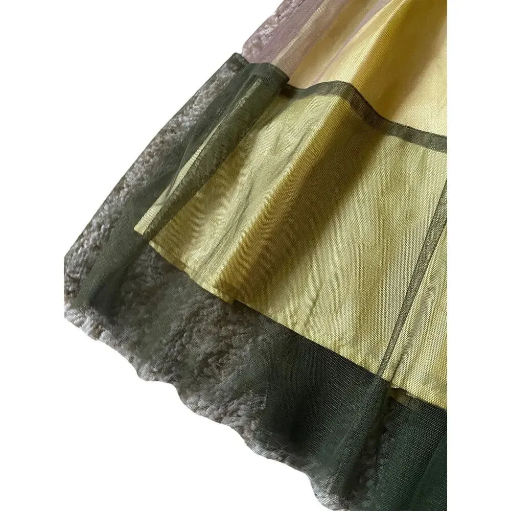twelve by Princess tulle skirt Women xs stripe olive yellow Flare High Rise - Picture 4 of 11